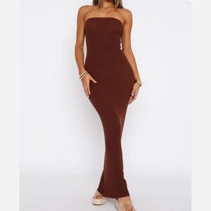 WHITE FOX BOUTIQUE Get It Right Strapless Maxi Dress Chocolate